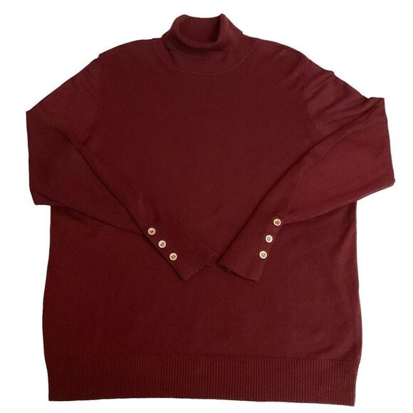 Joseph A Sweater Pullover Turtleneck Maroon Windsor Wine Faux Button Cuff Large - Picture 2 of 8